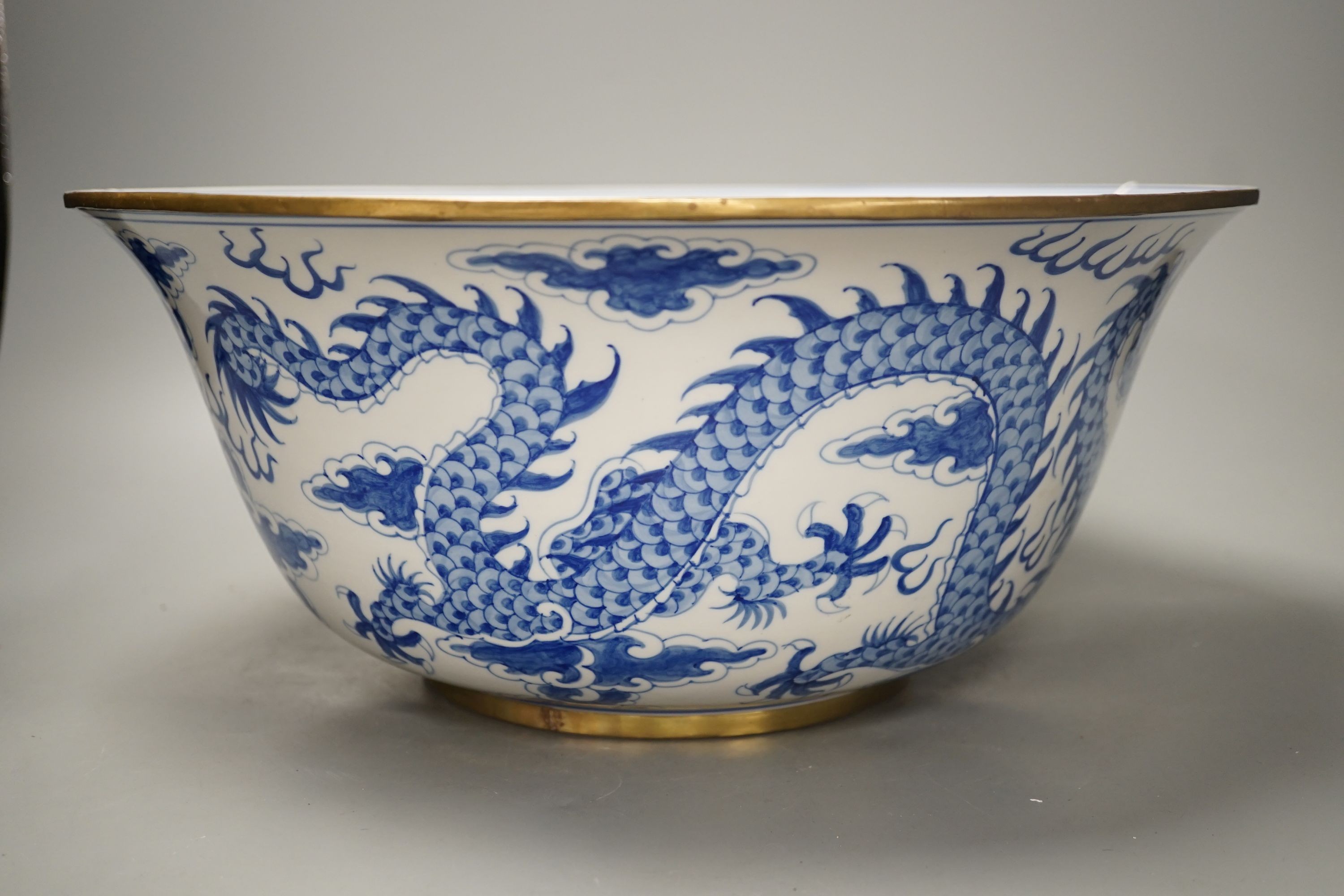 A South East Asian porcelain ‘dragon’ bowl, 38cm diameter